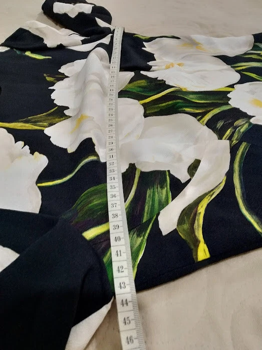 🆓US🛃 Dolce&Gabbana white tulips printed cady black dress IT 42 - Image 3 of 4