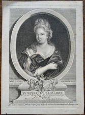 ANTOINETTE DE LA GARDE (1637-1694), PORTRAIT ENGRAVING 18th century, WOMAN OF LETTERS