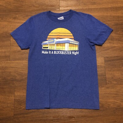 BLOCKBUSTER VIDEO T-Shirt Mens Small Blue Vintage Style Graphic Shirt