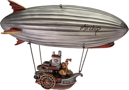 Steampunk Airship With Steamship Gondola Hanging Figurine NEW in Box 11" High - 第 1/5 張圖片