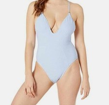 NWT 99 Lucky Brand Women Blue Plunge Strappy One-Piece Swimsuit Swimwear Size L