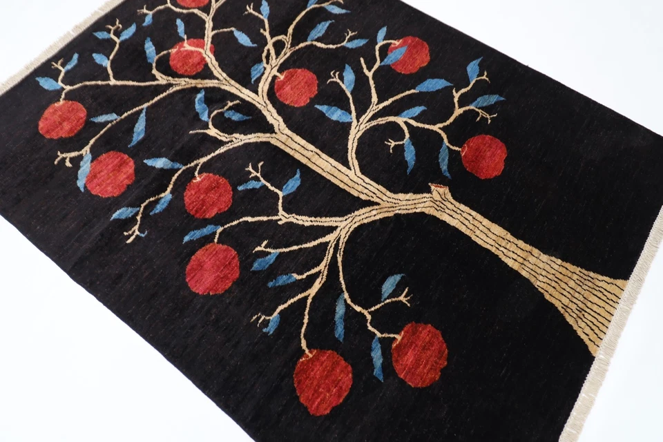 5x7 ft Tree of life black Area Rug Afghan Hand Knotted Tribal oriental wool rug - Image 3 of 4
