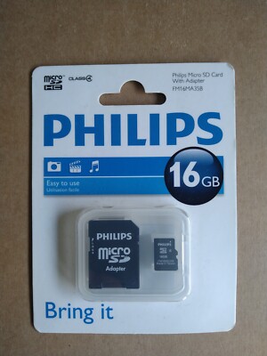 PHILIPS 16GB micro SD Card mit Adapter SDHC FM16MA35B microSD Speicherkarte