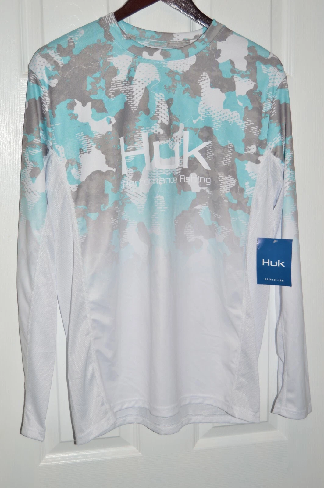 huk mens icon x kc refraction camo fade long sleeve fishing shirt medium inshore