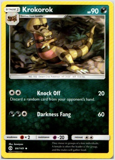 Pokemon Krokorok 84/149 Sun & Moon NM 2017 TCG Card