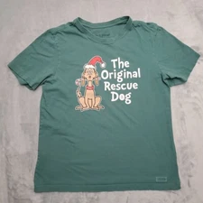 Life is good Shirt Men Small Green Dog lover Max Crusher Crewneck Casual Max TEE