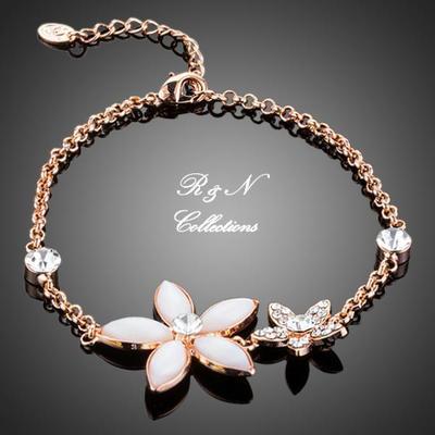 18K Rose Gold Plated Made W/Swarovski Austrian Crystal Charm BraceletB635-32