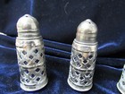 4 VINTAGE COBALT BLUE SALT AND PEPPER SHAKERS WITH FILIGREE  SILVERLATE TOP — photo 4