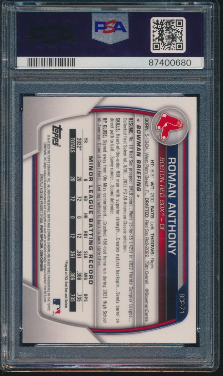 PSA 10 ROMAN ANTHONY 1st 2023 Bowman Chrome ATOMIC REFRACTOR