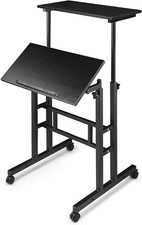 Mobile Desk Workstation Height Adjustable Rolling Laptop Stand Table with Wheels