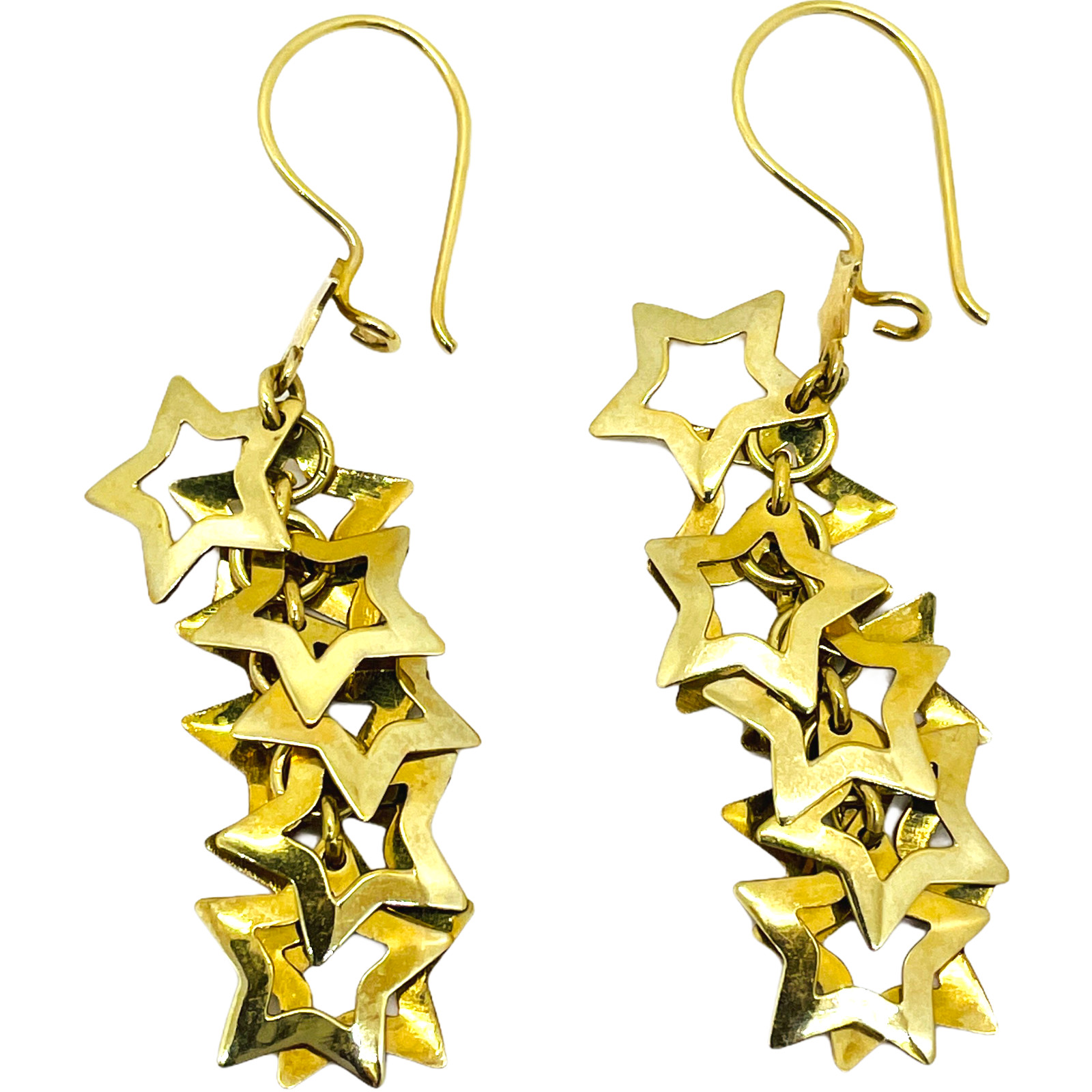 Solid 14k Yellow Gold Drop Star Dangle Hook Earri… - image 2