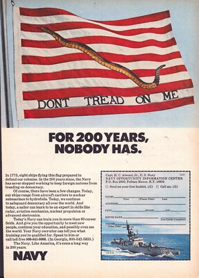 1976 U.S. Navy Recruitment Vintage Print Ad Don't Tread On Me