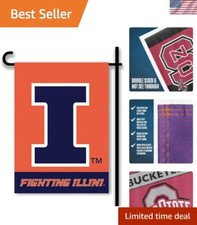 Illinois Illini NCAA Double-Sided Garden Flag with Free Plastic Pole, 13x18in