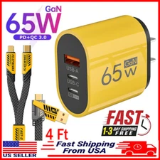 65W GaN Fast 3 Port Wall Charger Adapter & 4FT 4-in-1 Charging Cable USB+Type C