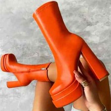 Chunky High Heels Ankle Shoes Punk Zipper Thick Platform Elasticity Microfiber