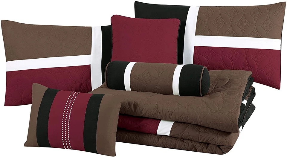 Chezmoi Collection 7-Piece Comforter Set Medallion Patchwork Quilted Bedding Set - Image 4 of 4