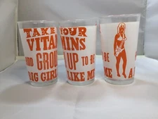 Vtg 3 glasses TAKE YOUR VITAMINS & GROW UP TO BE A BIG GIRL LIKE ME Girlie Vit C