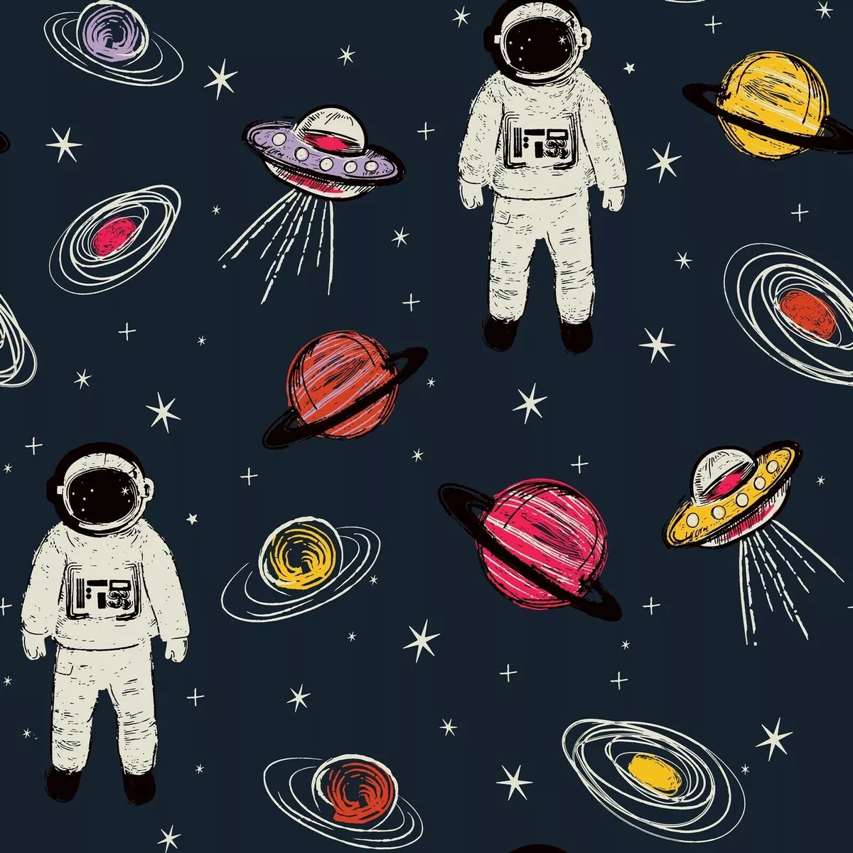 Arthouse Spaceman Astronaut Space Planets UFO Space Wallpaper Childrens  Navy