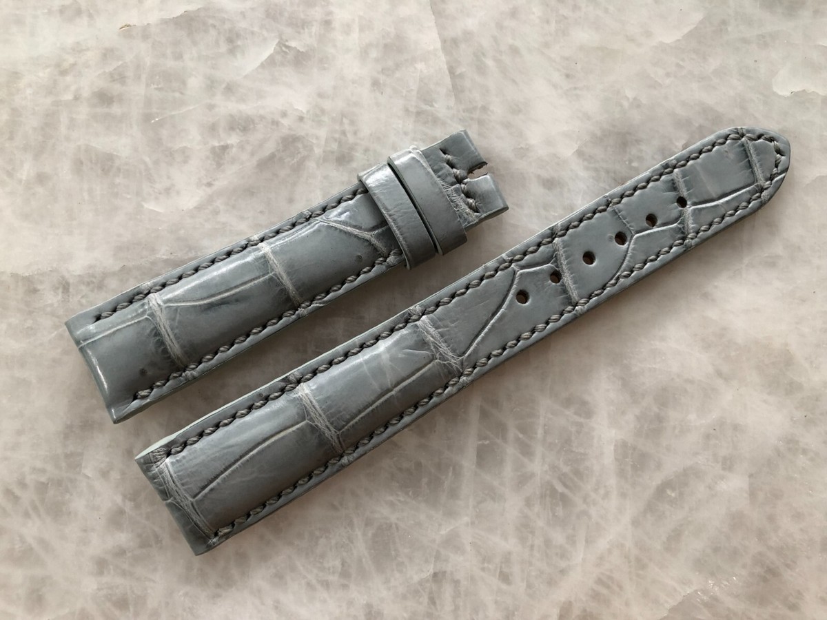 19mm/16mm Gray Alligator Crocodile Embossed Leather Watch Strap