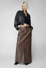Nasty Gal Faux Leather Bonded Tailored Maxi Skirt UK 8
