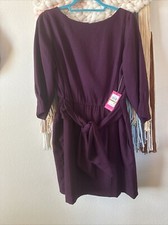 VINCE CAMUTO Womens Purple Self Tie Waist Scuba Crepe Butto Dress Petites 14p