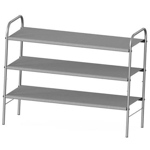3-Tier Grey Shoe Rack Storage Organizer for Closet or Entryway