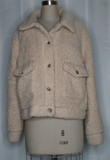 Salt Water Lux Women's Sherpa Button Up Shirt  Jacket Ivory Small S 