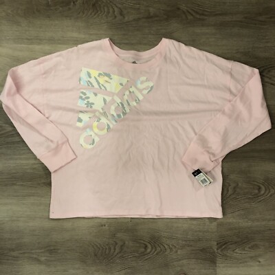   New! adidas Girls Pink Long Sleeve Waist Crew Neck T-Shirt XL Size 16  