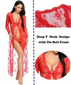 Womens Sexy Long Lace Kimono Robe Lingerie Eyelash Babydoll Sheer Cover up Dress