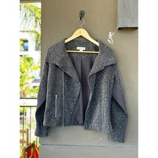 Christopher & Banks Gray Stretch Marled Knit Rib Sides 2-tone Moto Jacket Medium