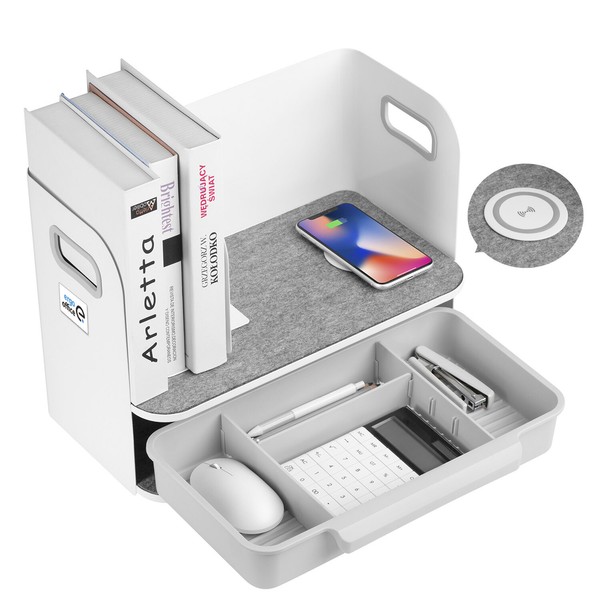 Organizador escritorio Ergo Office cargador Qi blanco ER-441