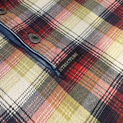 Structure Red Navy Orange White Plaid Long Sleeve Rugby Denim Collar Polo M USA - Picture 3 of 6