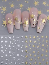 Metallic Stars Nail Art Stickers Decal Transfers Gold Silver Shooting Star SWA59