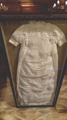Antique Handmade Heirloom Christening Waterfall Gown White Cotton Custom  Framed