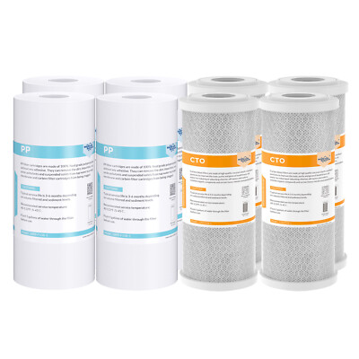 1-8 Pack 5 Micron 10''x4.5'' PP Sediment CTO Carbon Block Water Filter Whole House