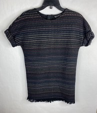 Zara Womens Dress XS Black Multicolor Striped Shift Short Sleeve Knit Zipper
