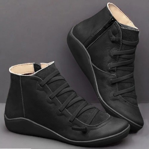 Fashion Leather Ankle Boots Women Boots Autumn Retro Female Shoes Flat Casual - Picture 23 of 28