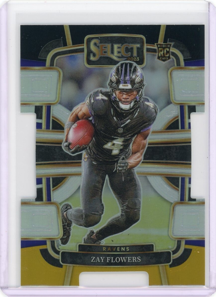 2023 Panini Select Zay Flowers Black and Gold Prizm Die Cut RC Concourse #8