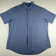 Van Heusen Flex Men's XL 17-17.5 Blue Plaid Short Sleeve Dress Shirt Casual