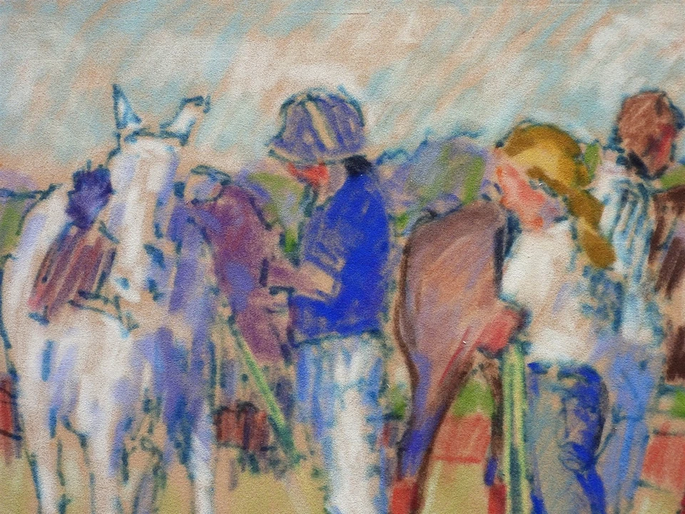 Edward Brodney 马萨诸塞州艺术家 Polo 比赛 粉彩绘画 — 第 4/4 张图片