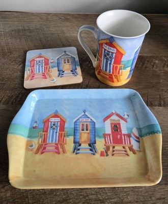 Leonardo Collection Fine Bone China Mug Matching Coaster & Tray Beach Seaside