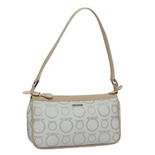 Salvatore Ferragamo Accessory Pouch PVC Leather Gray Auth kk414