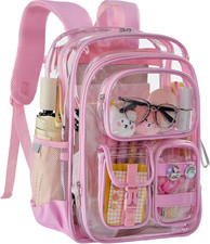 Pink Clear Backpack for School,Heavy Duty PVC Transparent Bookbag for Stadium