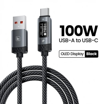 Toocki 100W USB Type C Cable 6A Fast Charging OLED Digital Display USB C Cord