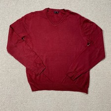 Merino Wool Jumper Mens Medium Burgundy Red V Neck Acrylic Sweater USA
