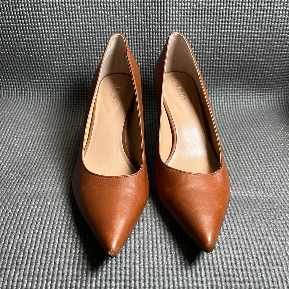 Lauren Ralph Lauren Zapatos de salón para mujer Talla 8B Cuero marrón Puntera de aguja Foto 2 de 4