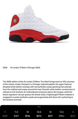 AIR JORDAN 13 RETRO 414571-102 NEW MENS SIZE 12.5 WHITE TRUE RED DS OG BID NOW!!
