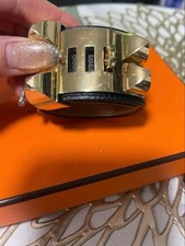 HERMÈS Collier de Chien Bracelet Cuir Noir Or Quincaillerie Authentique Femme