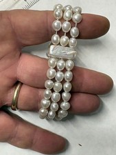 STUNNING FRESHWATER CULTURED  PEARL ELASICATED TRIPLE ROW BRACELET
