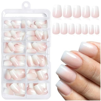 Künstliche Nägel Ombre 144 Stück Press-on Nails kurz rosa weiß Nagelset